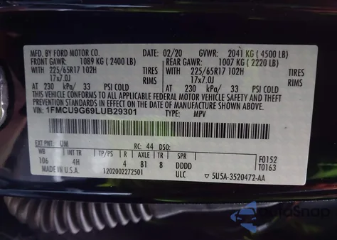 2020 Ford Escape Se из США, поврежденный, VIN 1FMCU9G69LUB29301